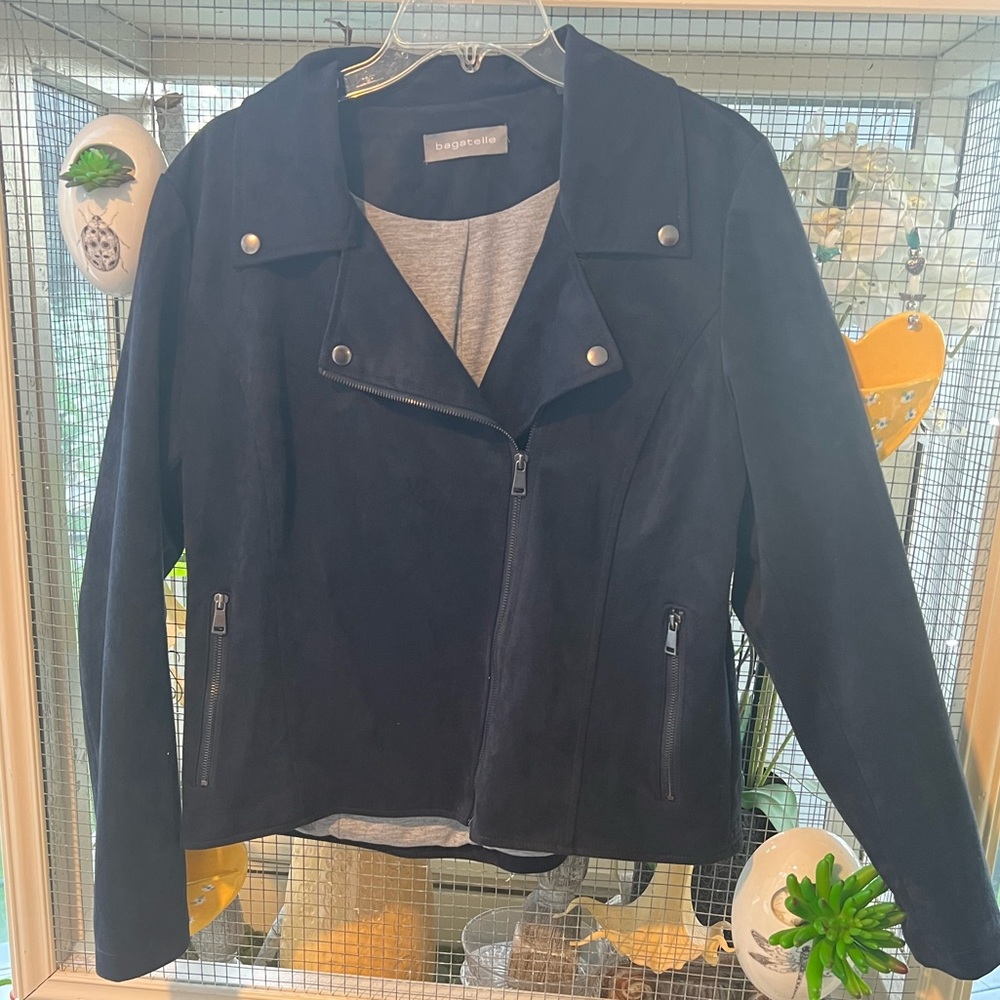 Bagatelle Navy Faux Suede Leather Women's Moto Jacket XL